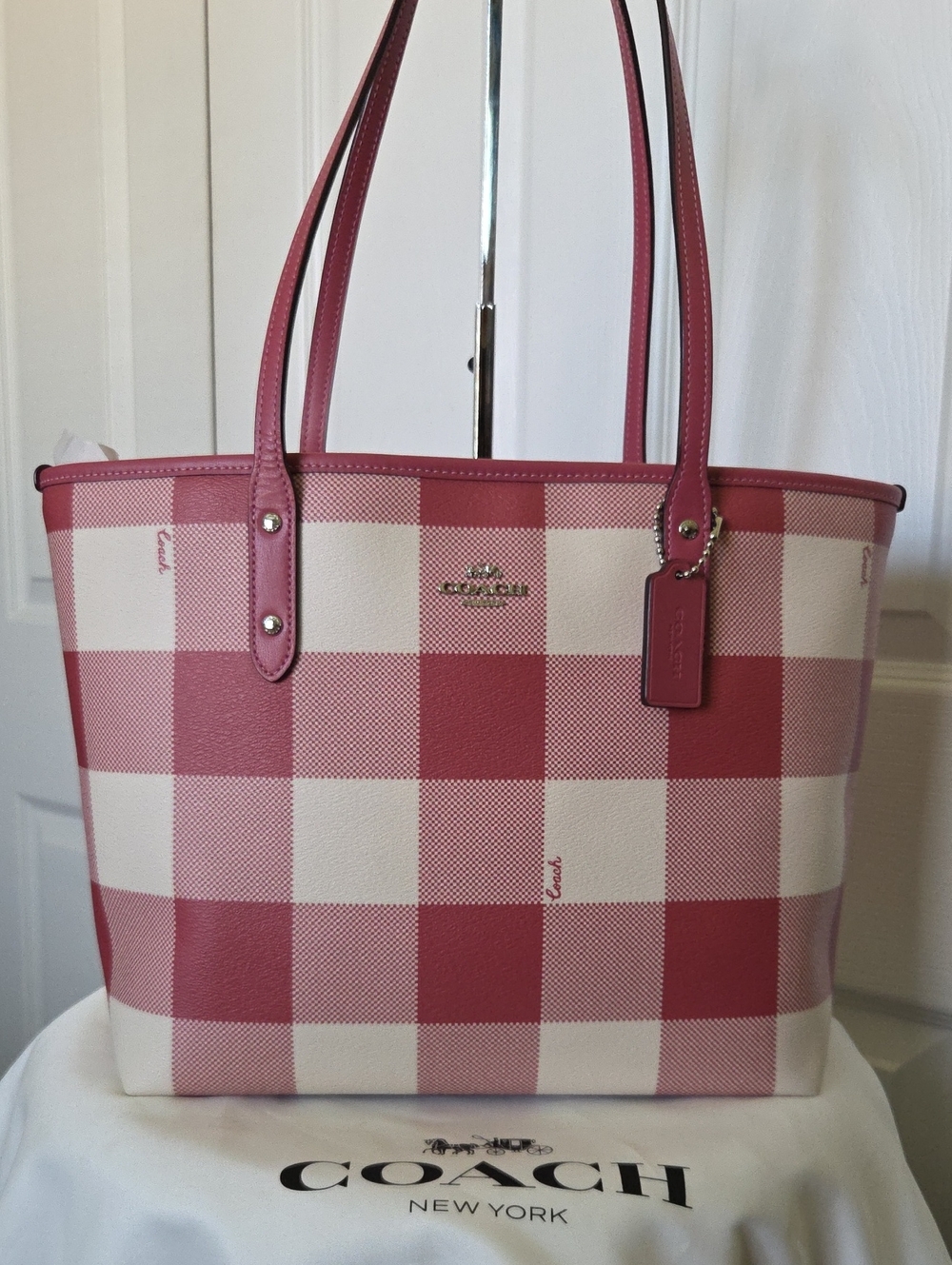 Coach City Pink Multi Buffalo Plaid Tote Shoulderbag